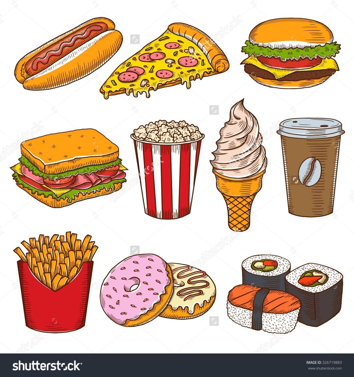 Фаст фуд для рисования наклеек