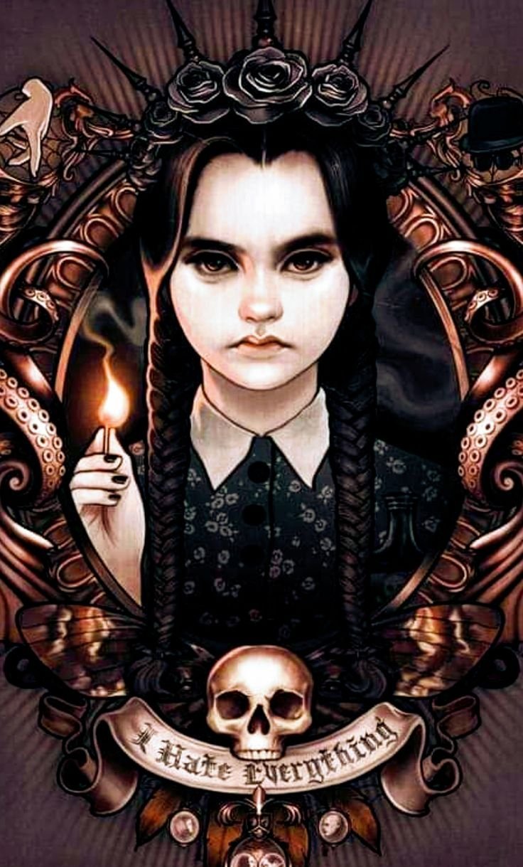 Уэнзди Аддамс арт распущенными волосами