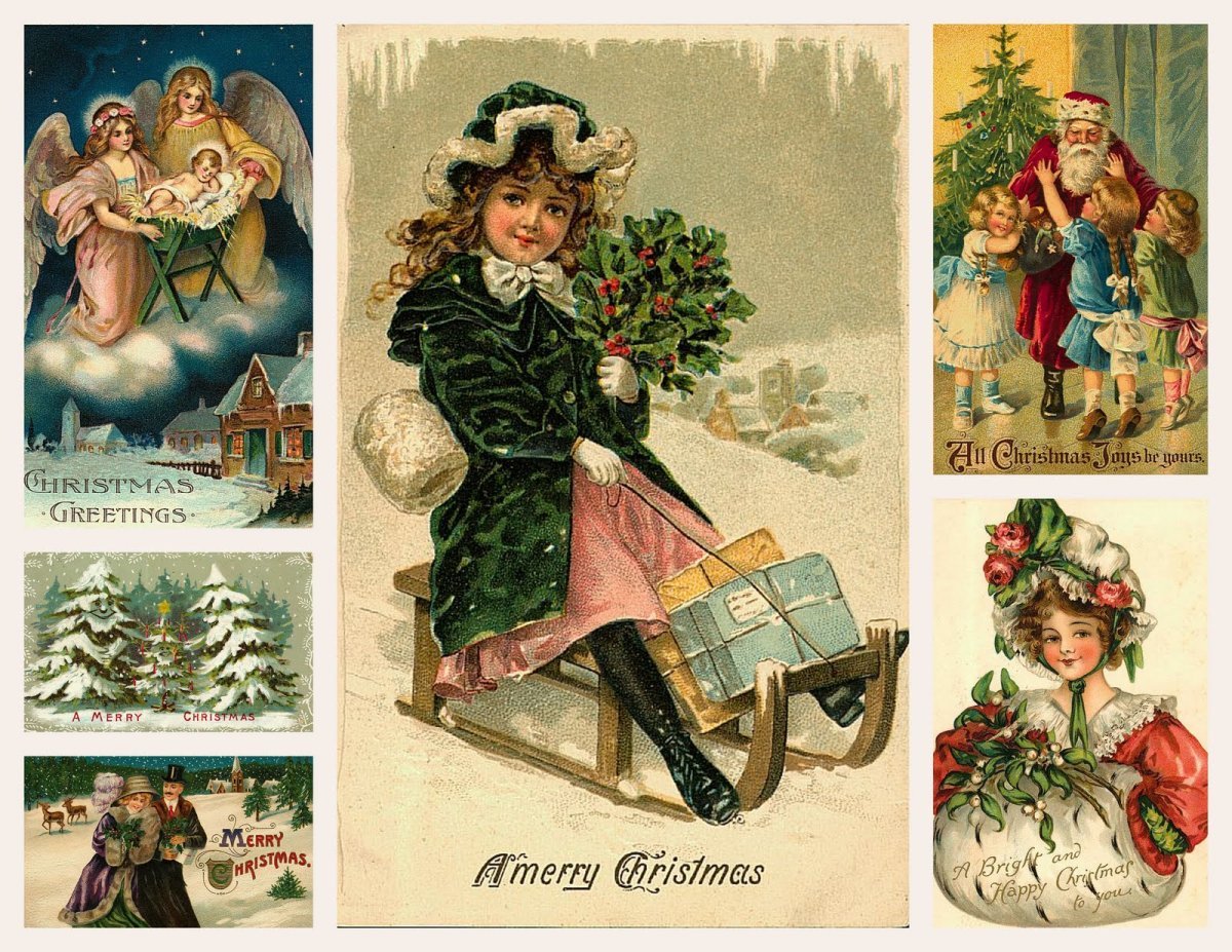 Новогодние открытки коллаж Винтажные
