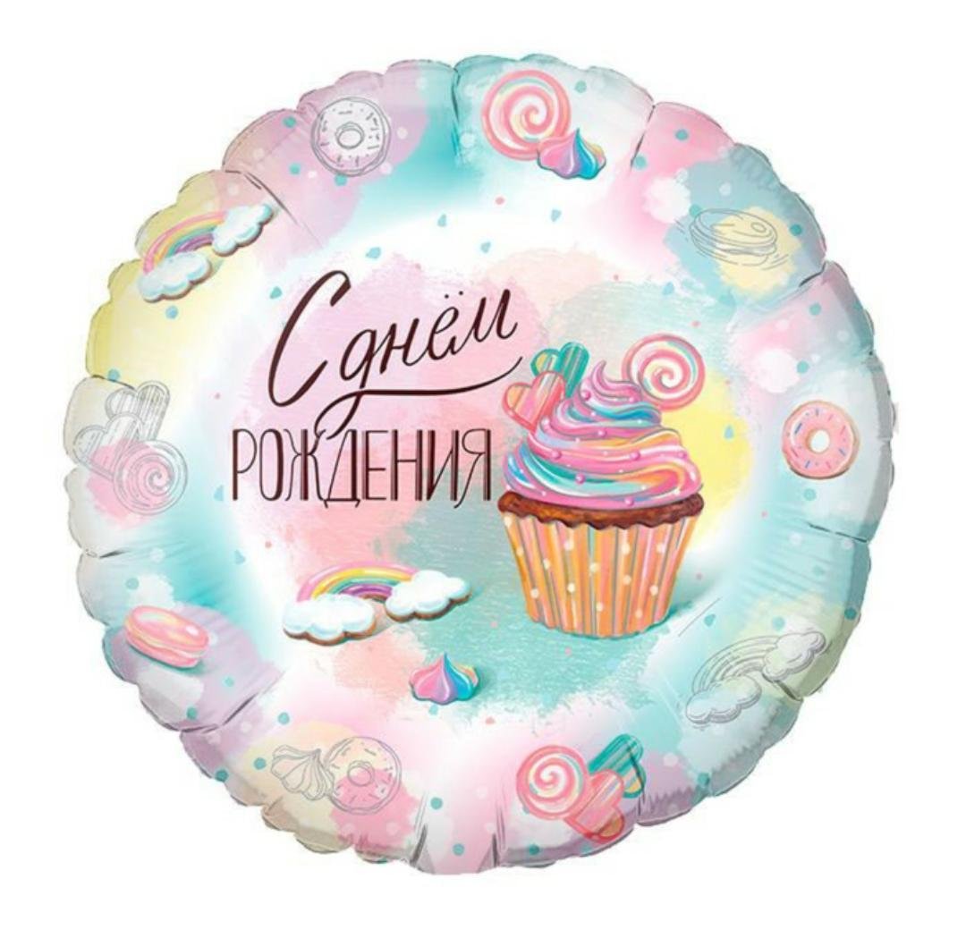 Шар фольга круг с днем рождения сладости