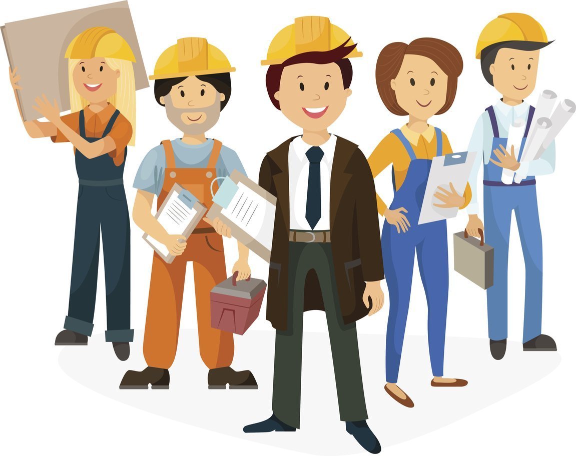 Команда людей на голубом фоне