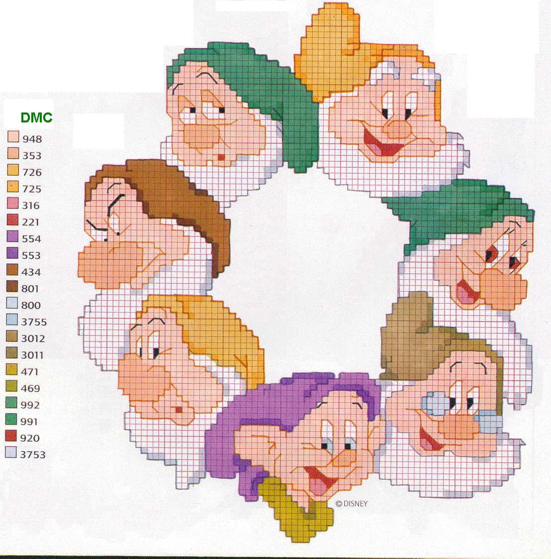 Вышивка крестом Белоснежка и семь гномов схема