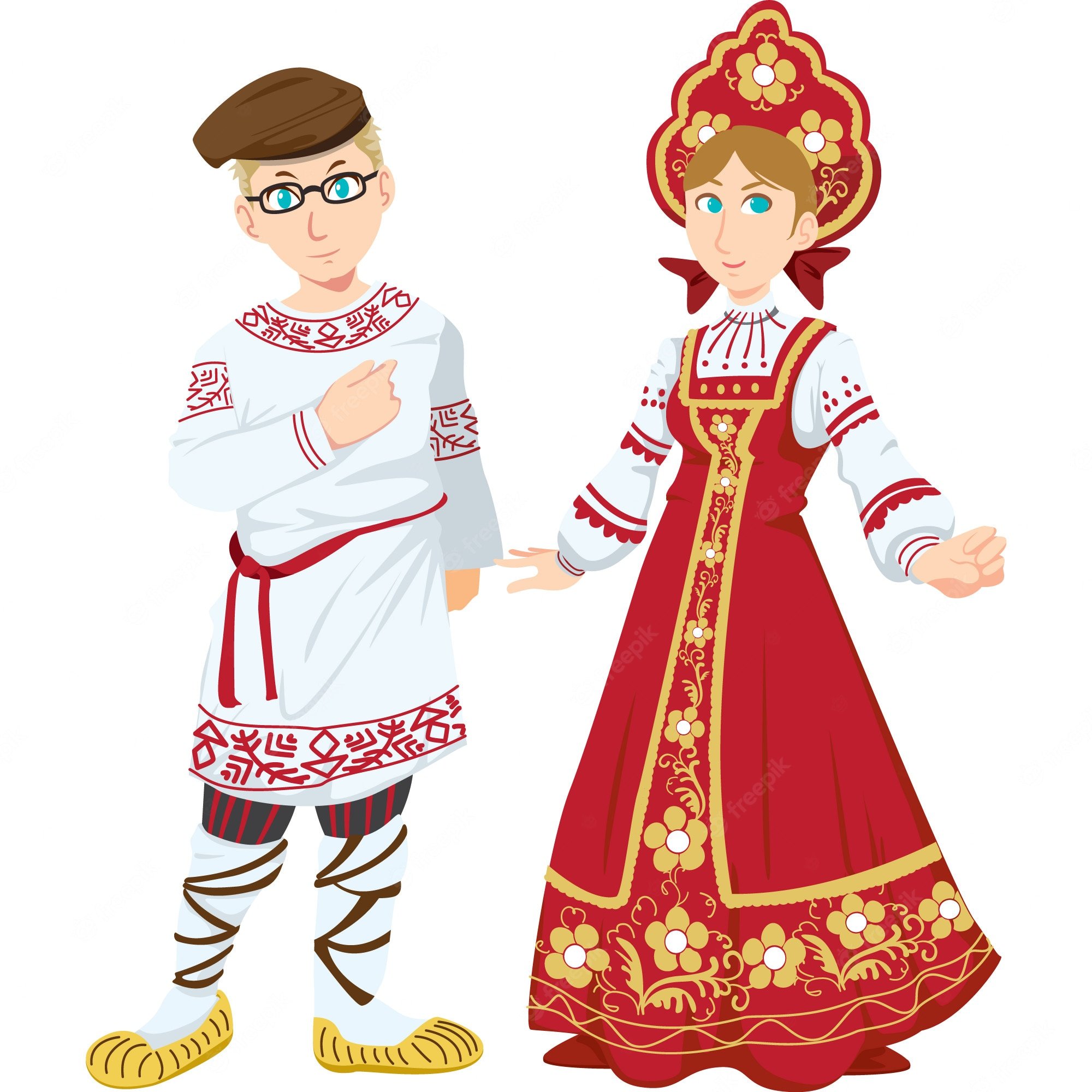 Парень и девушка в русских народных костюмах