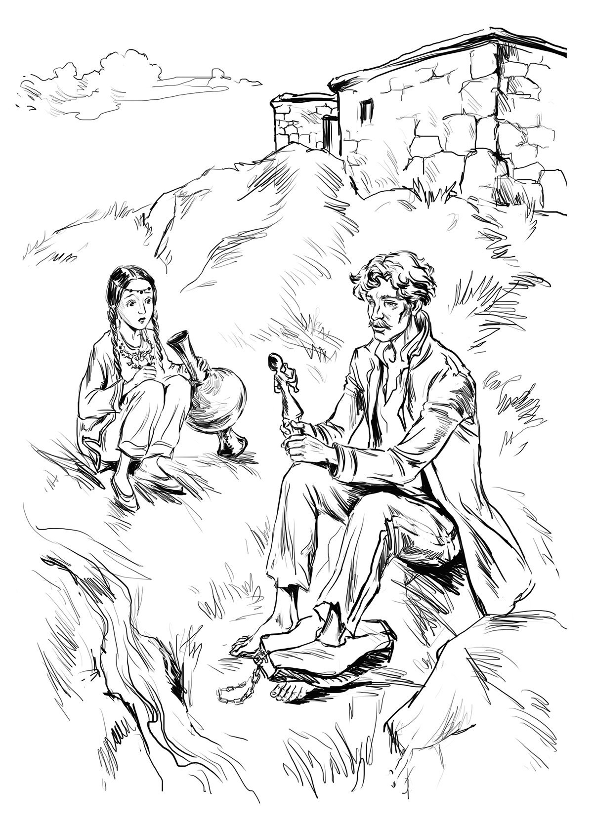 Рисунок к произведению Толстого кавказский пленник