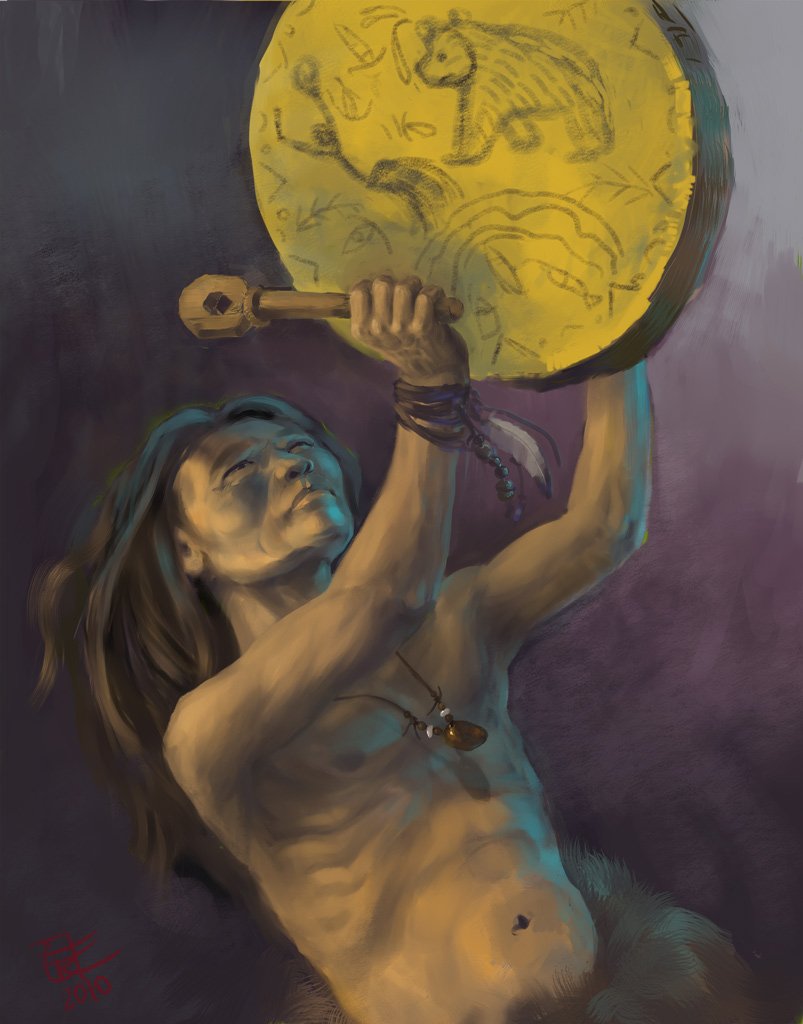 Шаман бьет в бубен