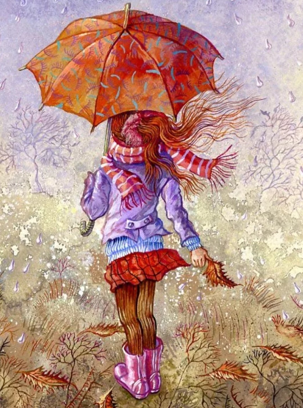 Девочка с зонтиком осенью