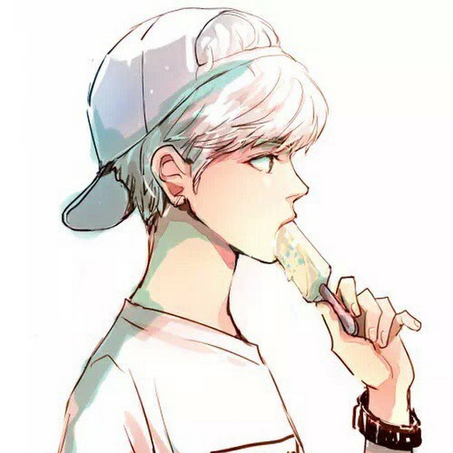 Парень с белыми волосами арт в кепке