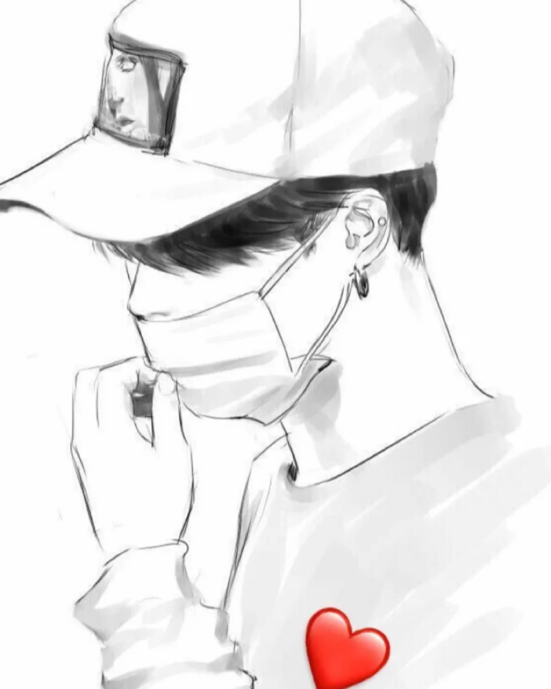 Рисования БТС В маске и кепке