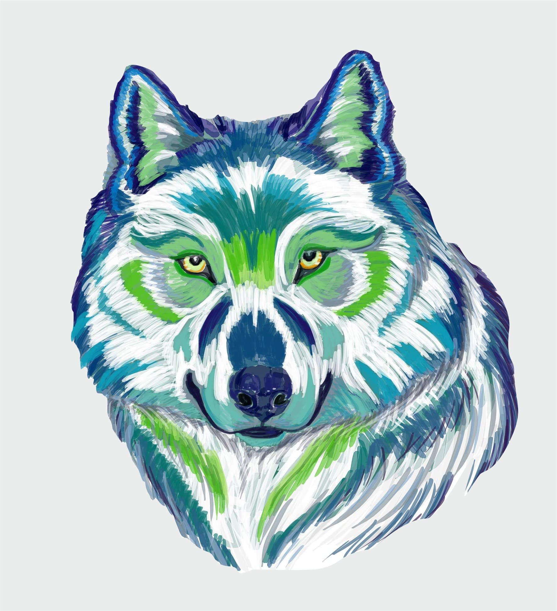 Волк рисунок цветной необычный
