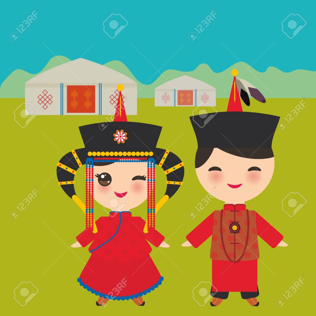 Мультяшный бурят в национальном костюме