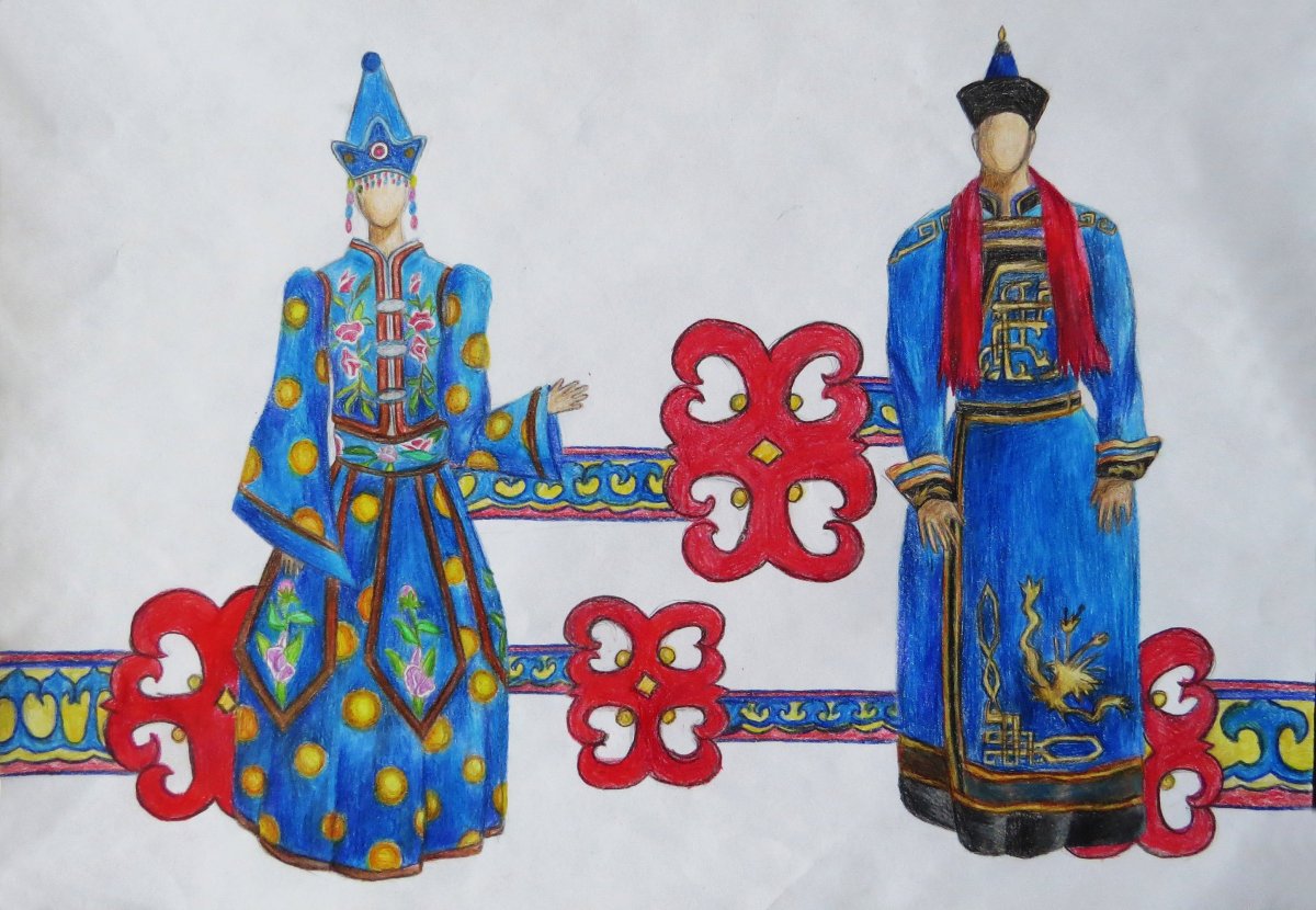 Бурятский национальный костюм рисунок