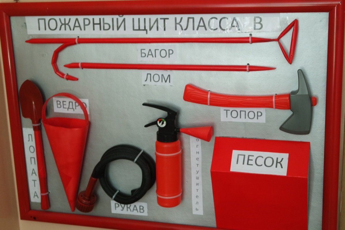 Перечислите комплектацию пожарного щита