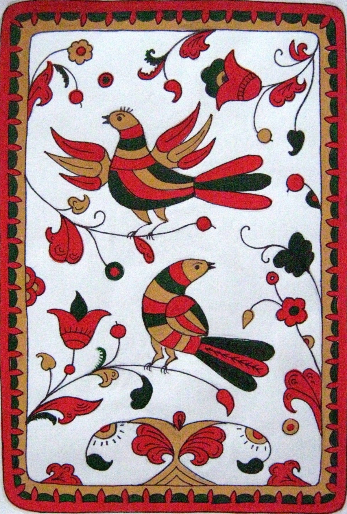 Пермогорская роспись птица Сирин