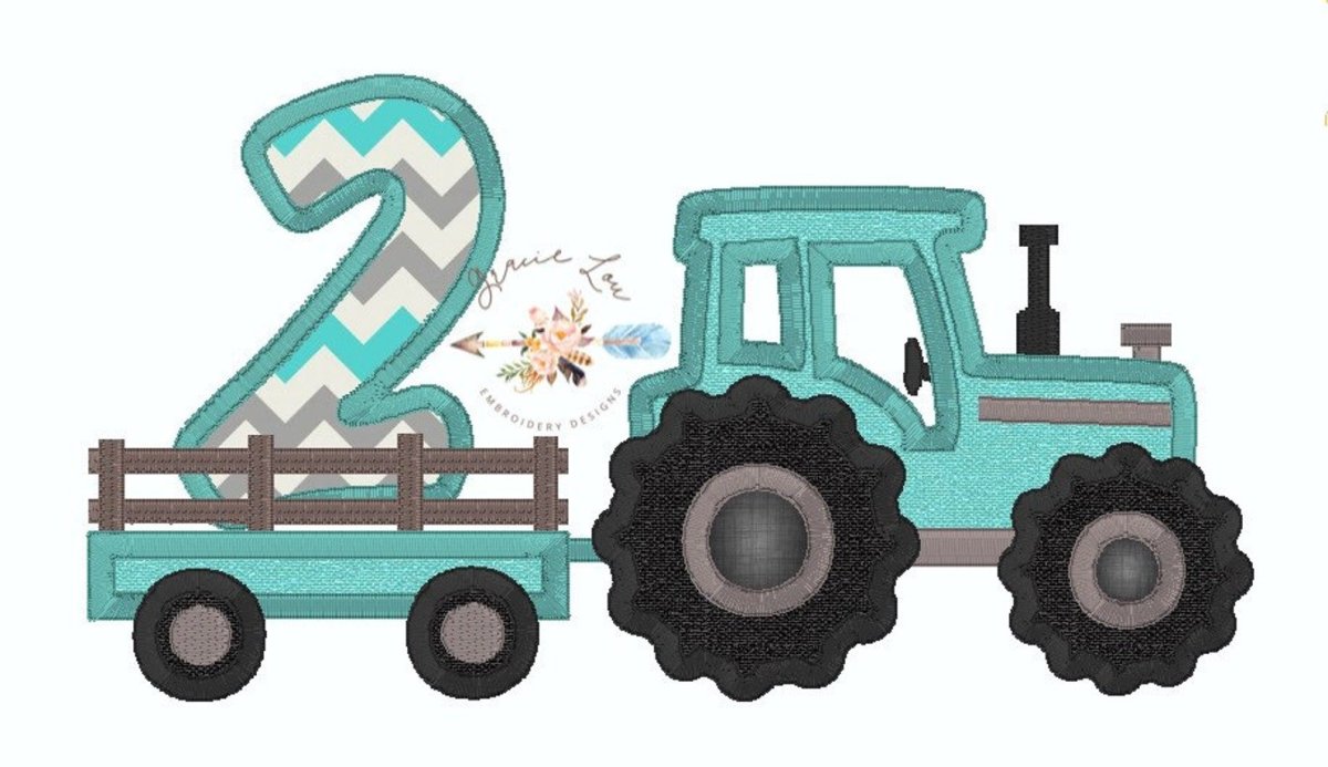 Плакат синий трактор с днем рождения