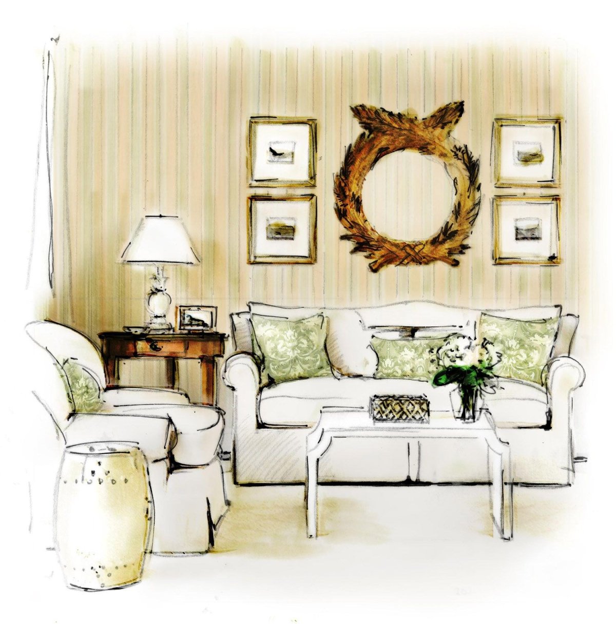 Нарисованная комната с диваном