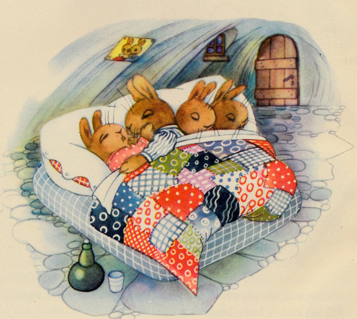 Зайка спит в кроватке