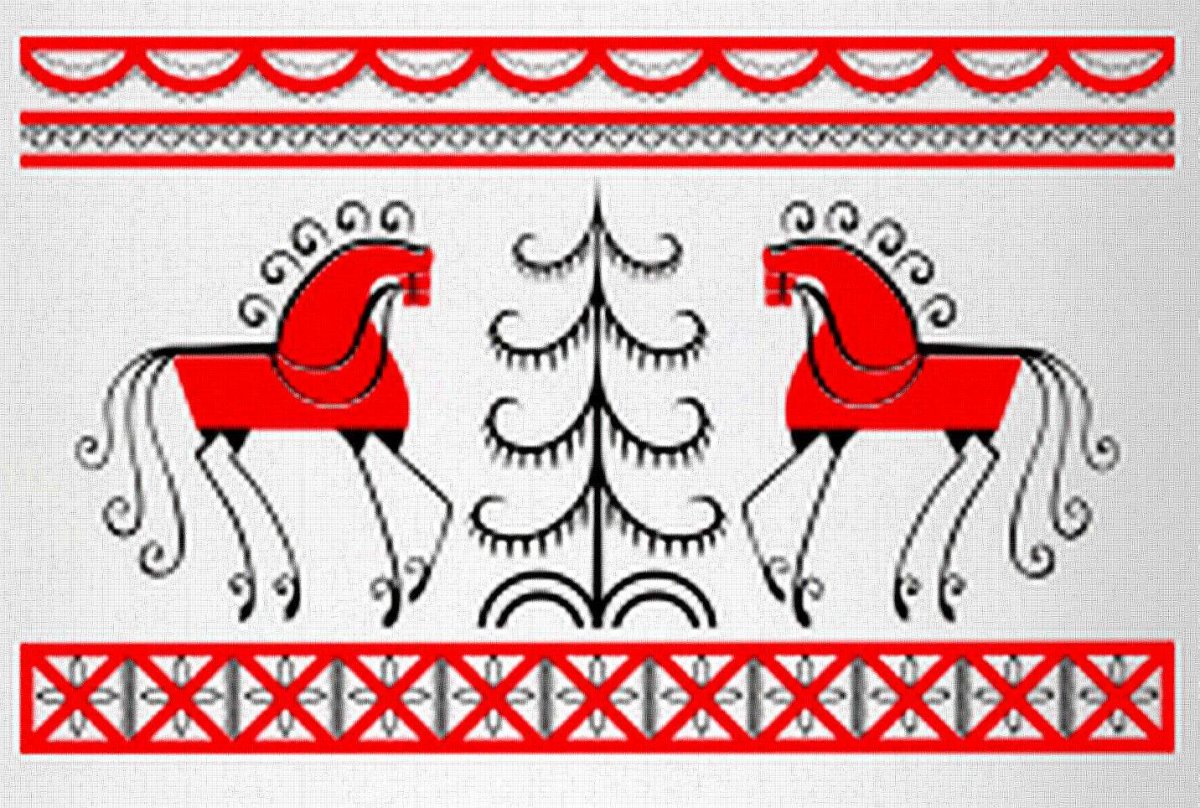 Красный конь в мезенской росписи