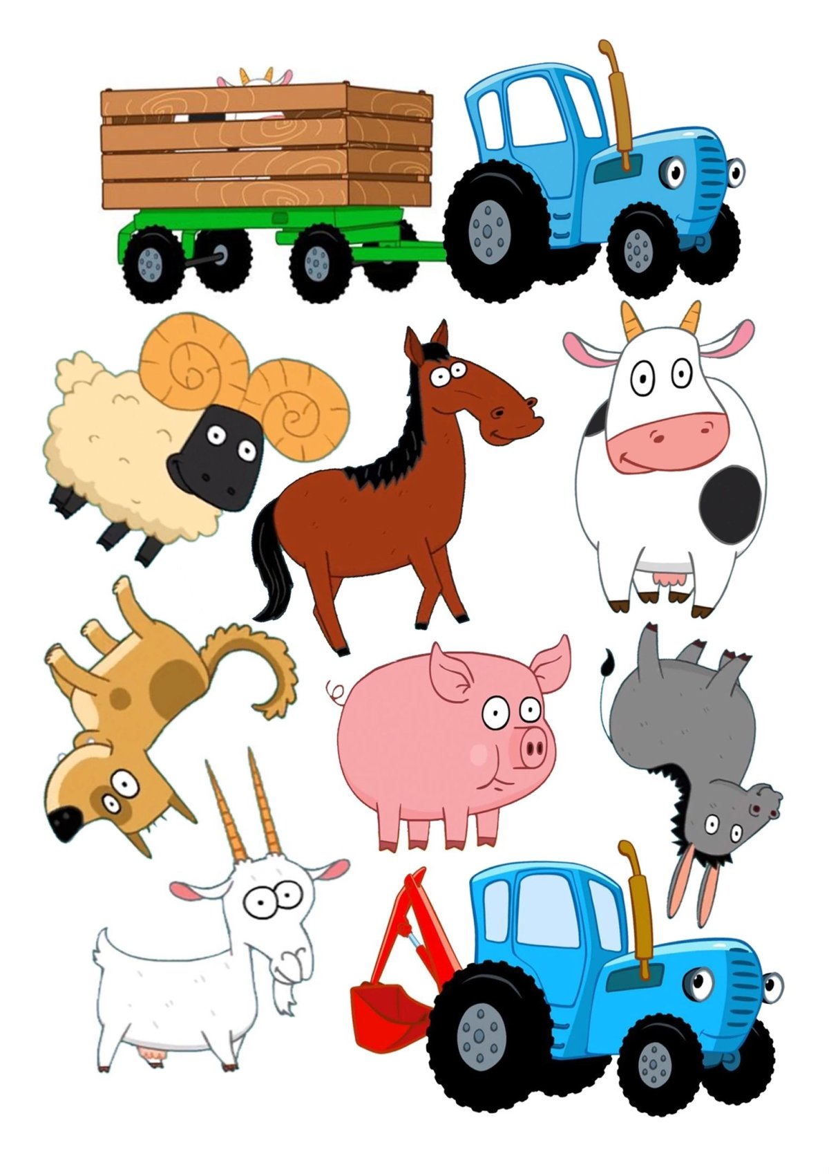 Синий трактор вид сбоку