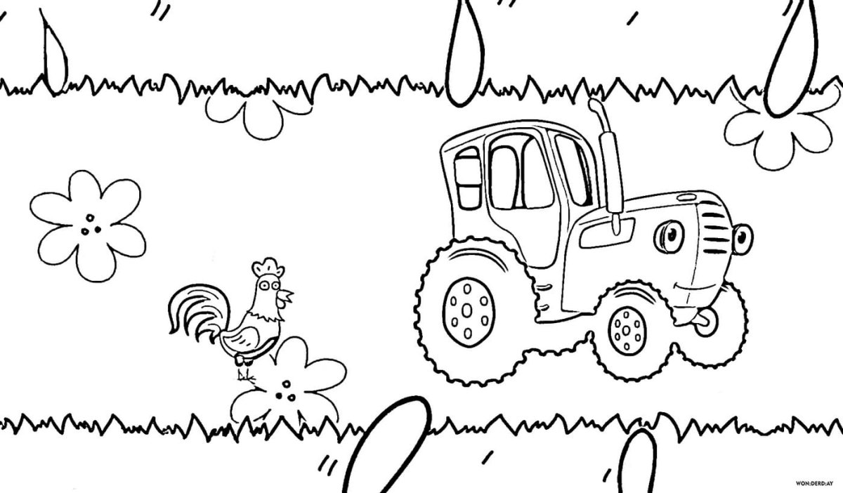 Синий трактор сбоку