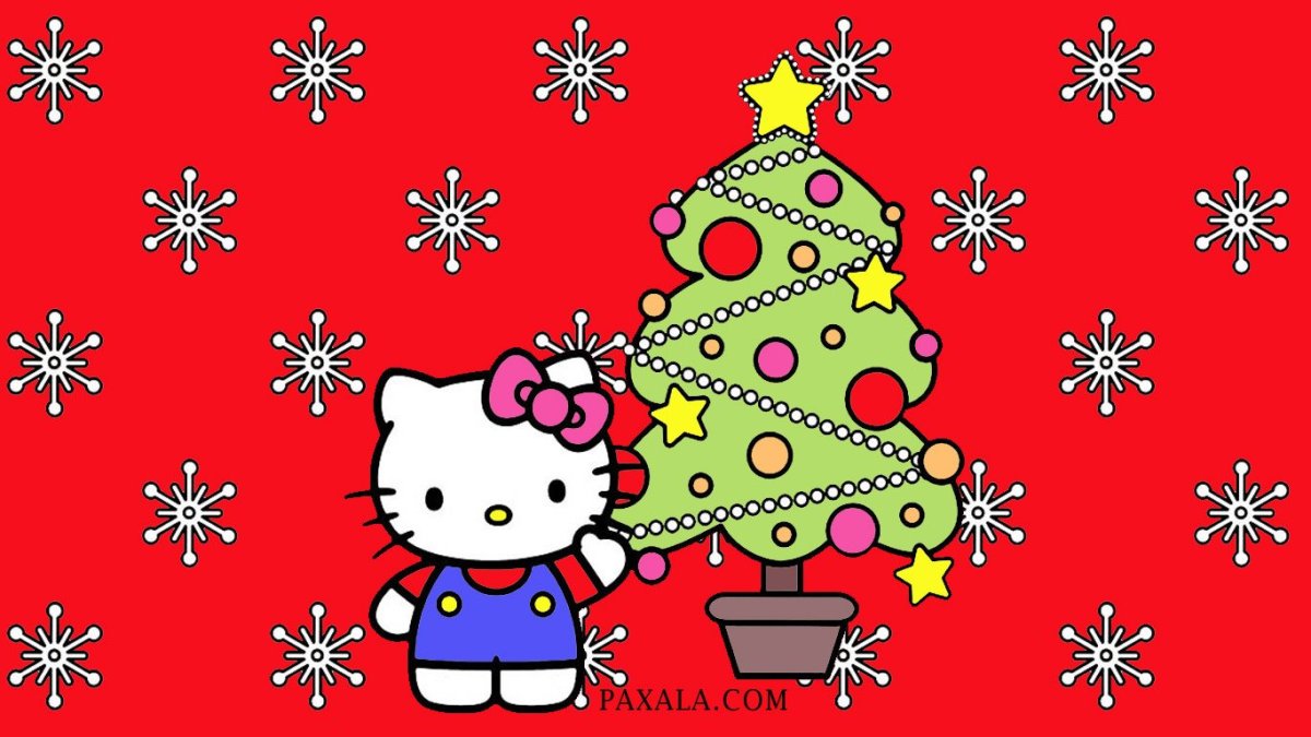 Новогодние обои с Хеллоу Китти