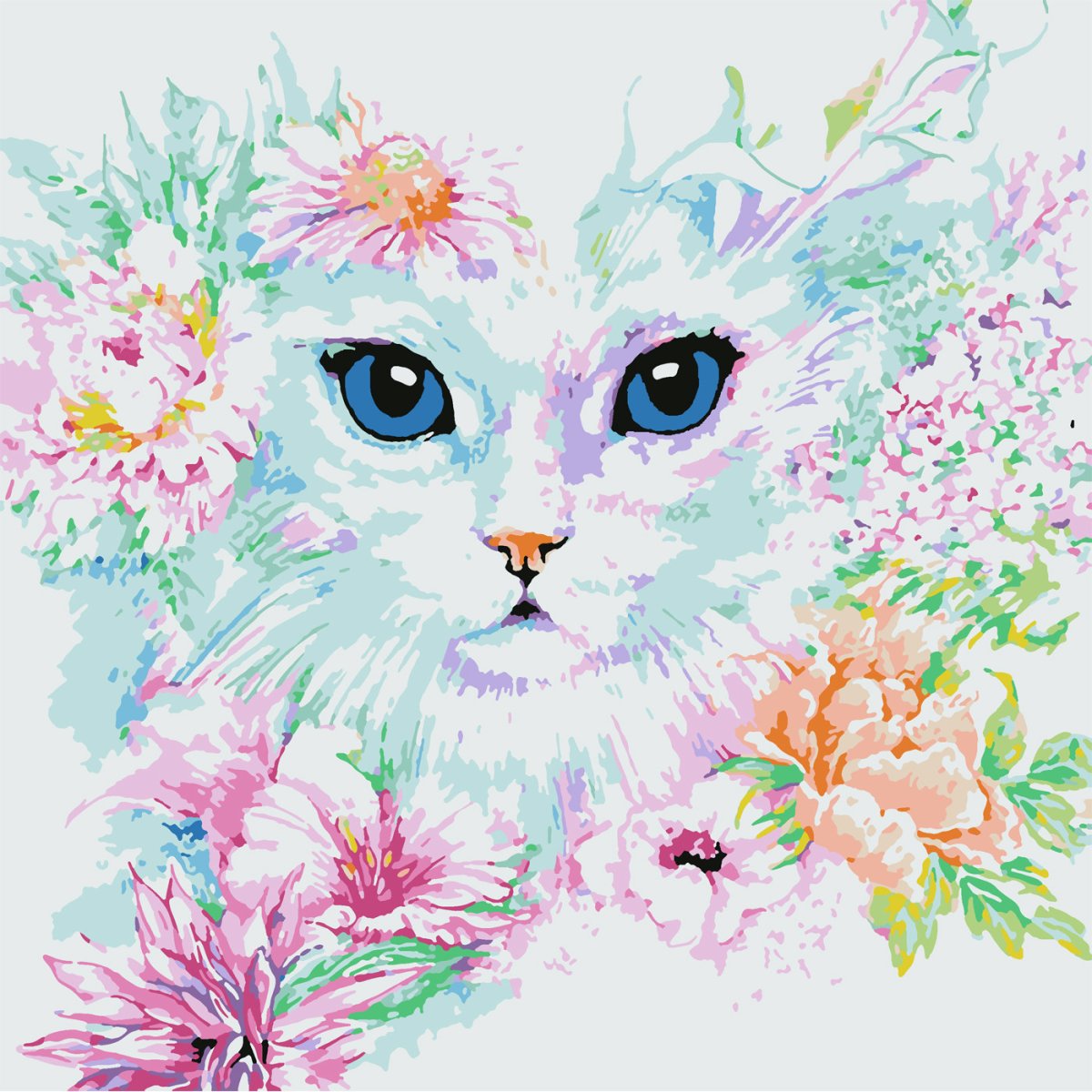 Кот с цветами акварель. Рисунки цветные красивые. Кошка иллюстрация. Рисунки цветные милые.