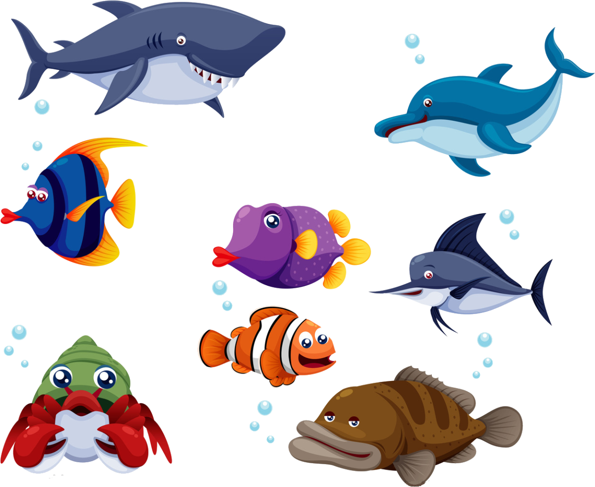 Разные мультяшные рыбки