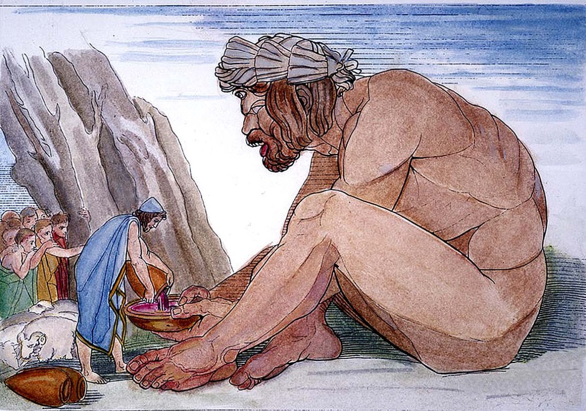 Иллюстрация Одиссея на острове циклопов