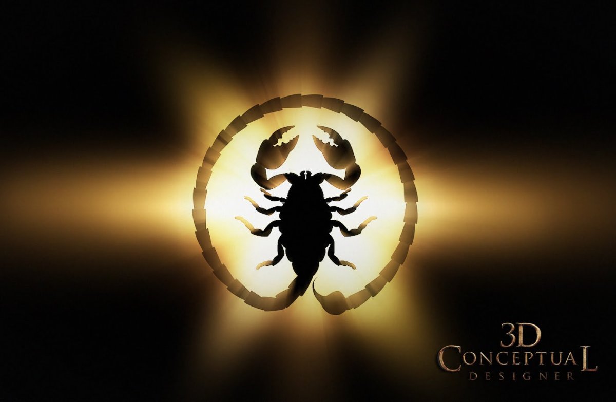 Золотой Скорпион на черном фоне