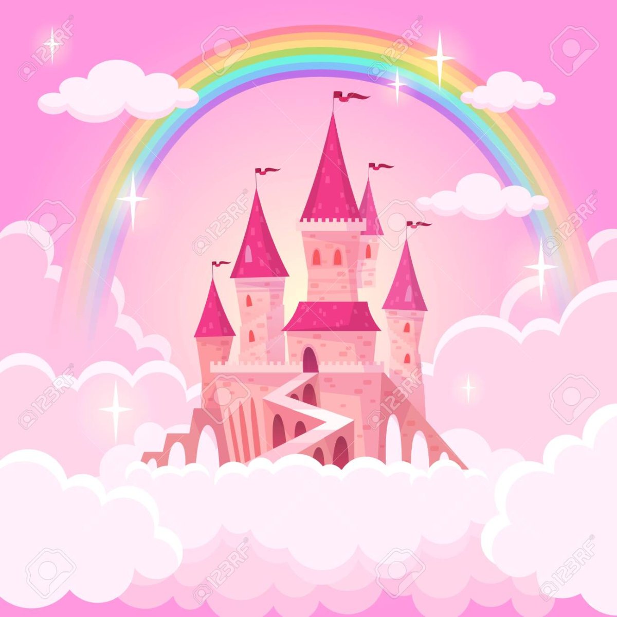 Розовый замок в облаках