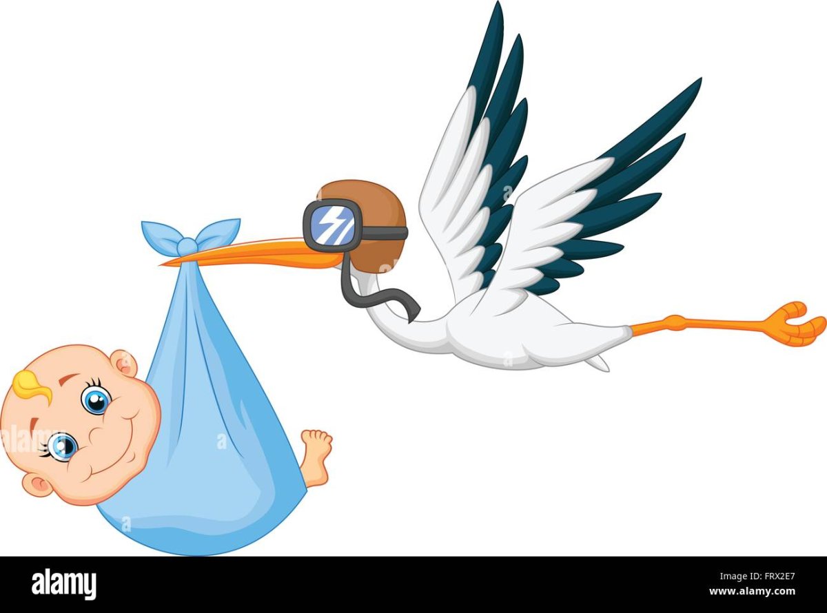 Аист с младенцем из мультика