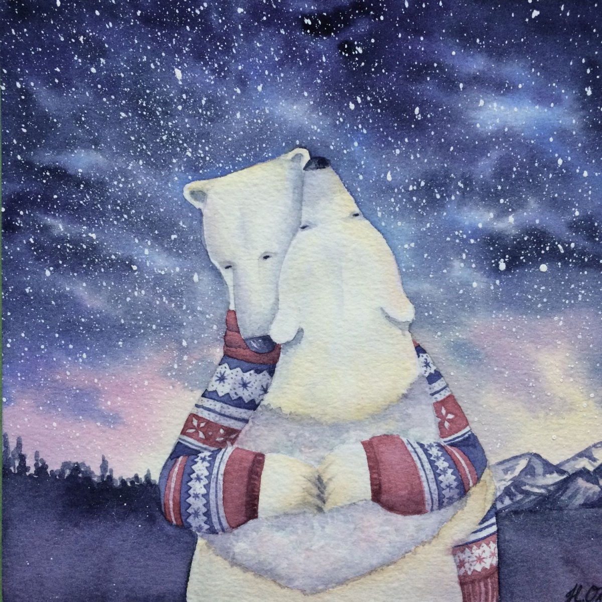 Новогодние мишки акварель