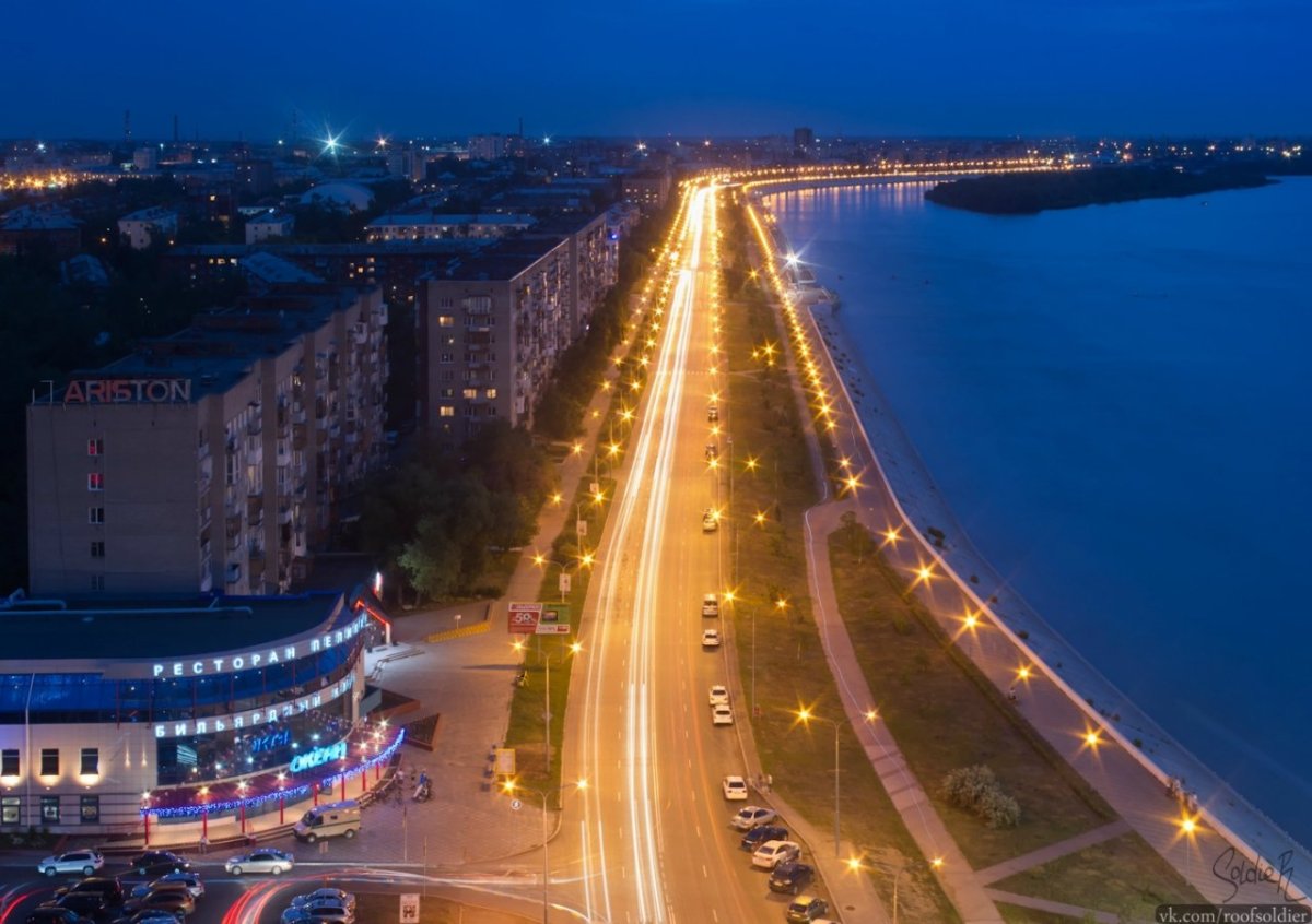 Ночной Омск Иртышская набережная