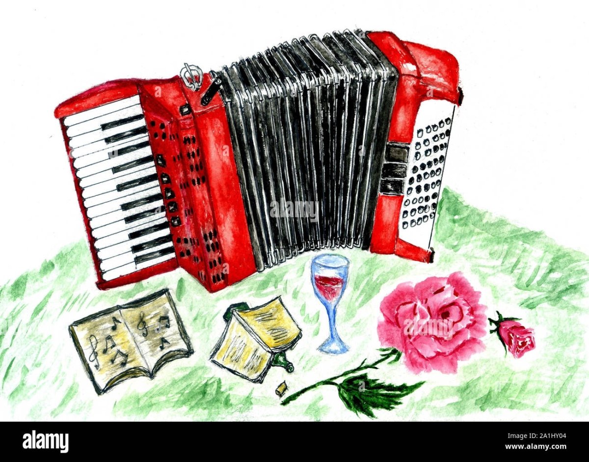 Баян рисунок красками