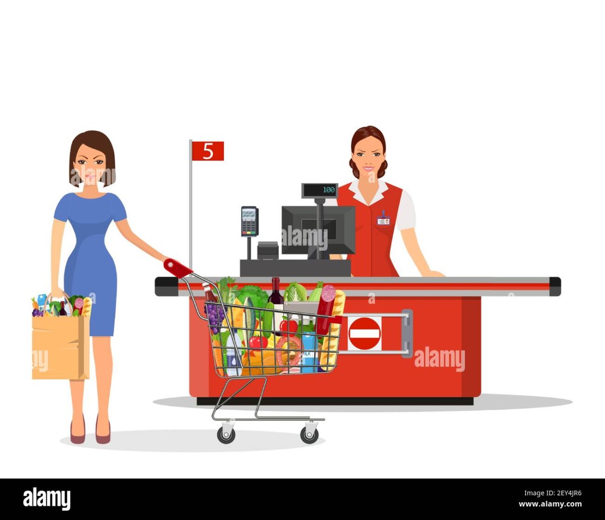 Кассир в супермаркете рисунок