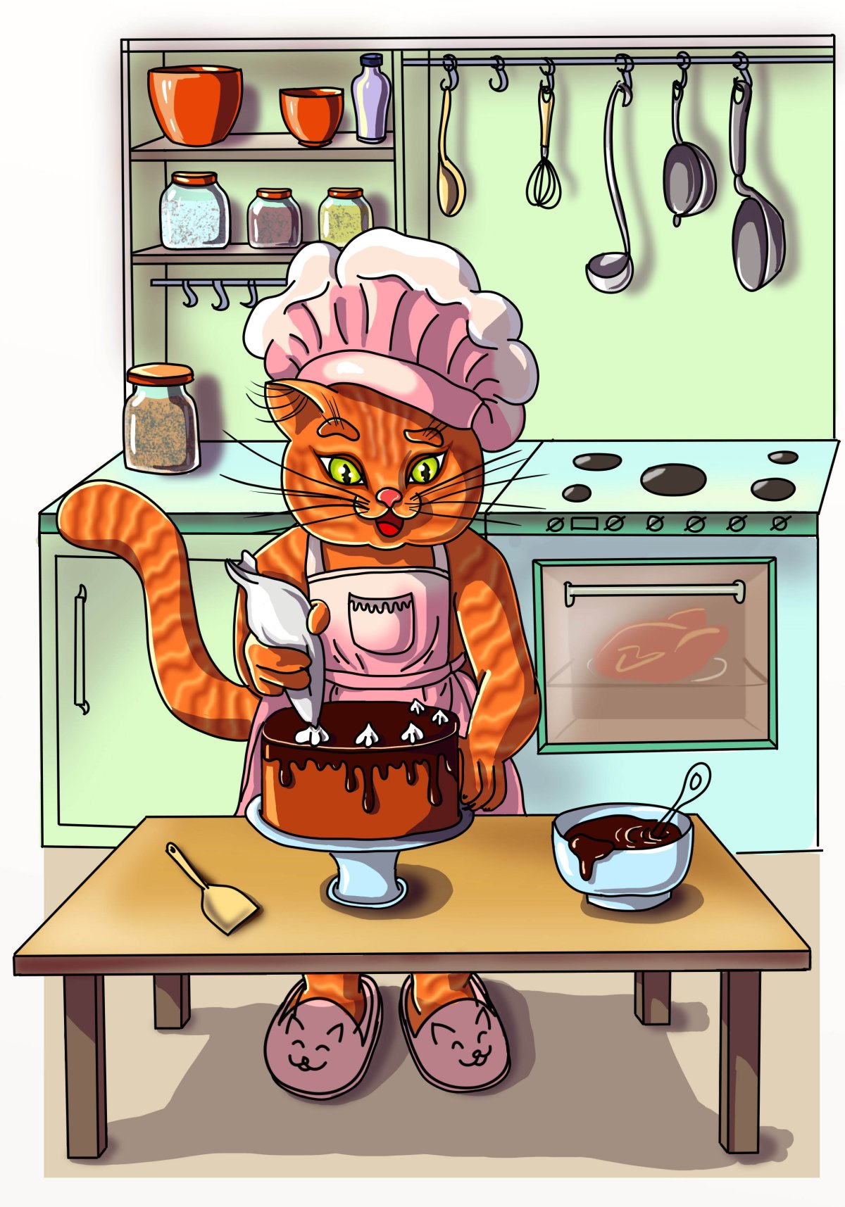 Кошка в поварском колпаке