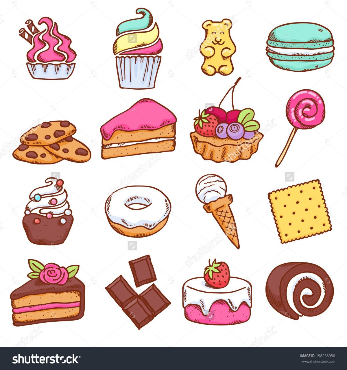 Набор иконок нарисованных сладости