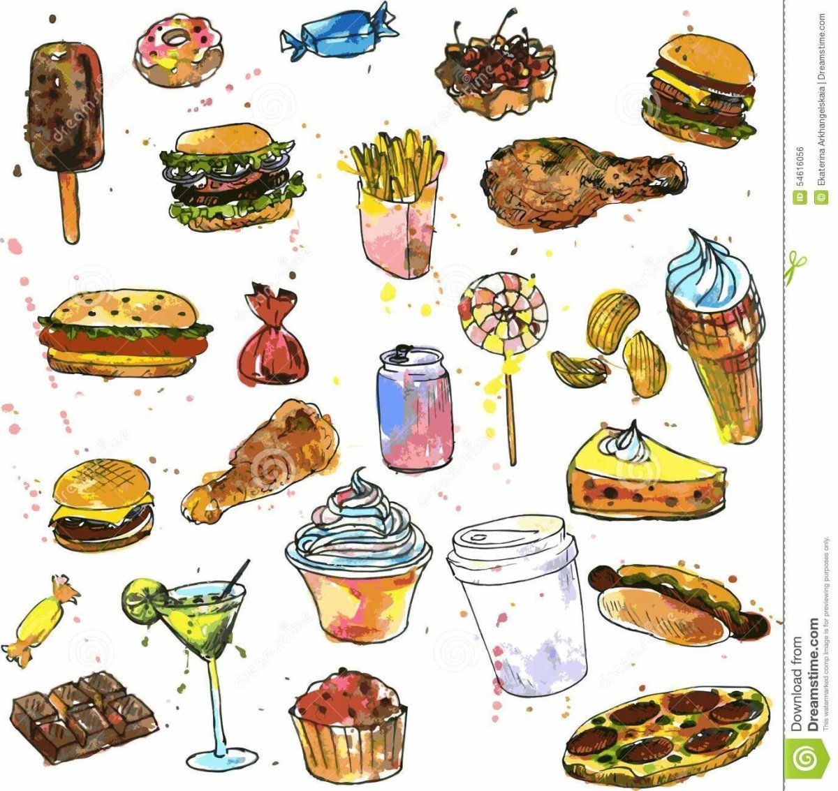 Нарисованная еда много