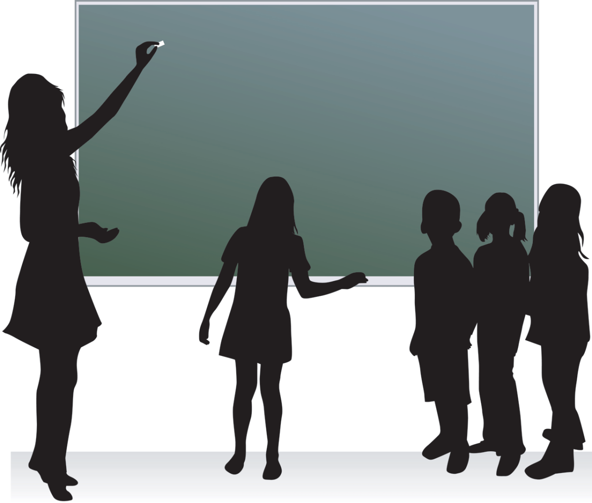 Силуэт учитель и дети