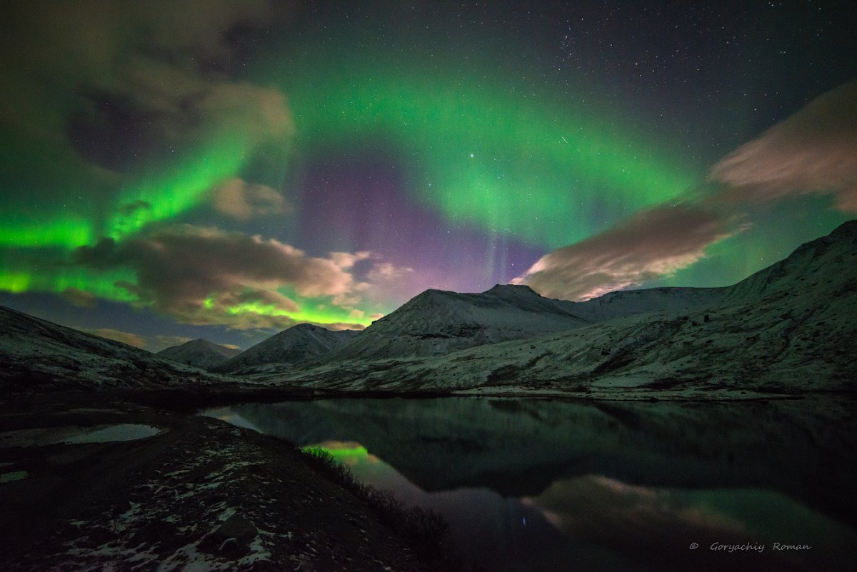 Хибины Кольский полуостров Северное сияние