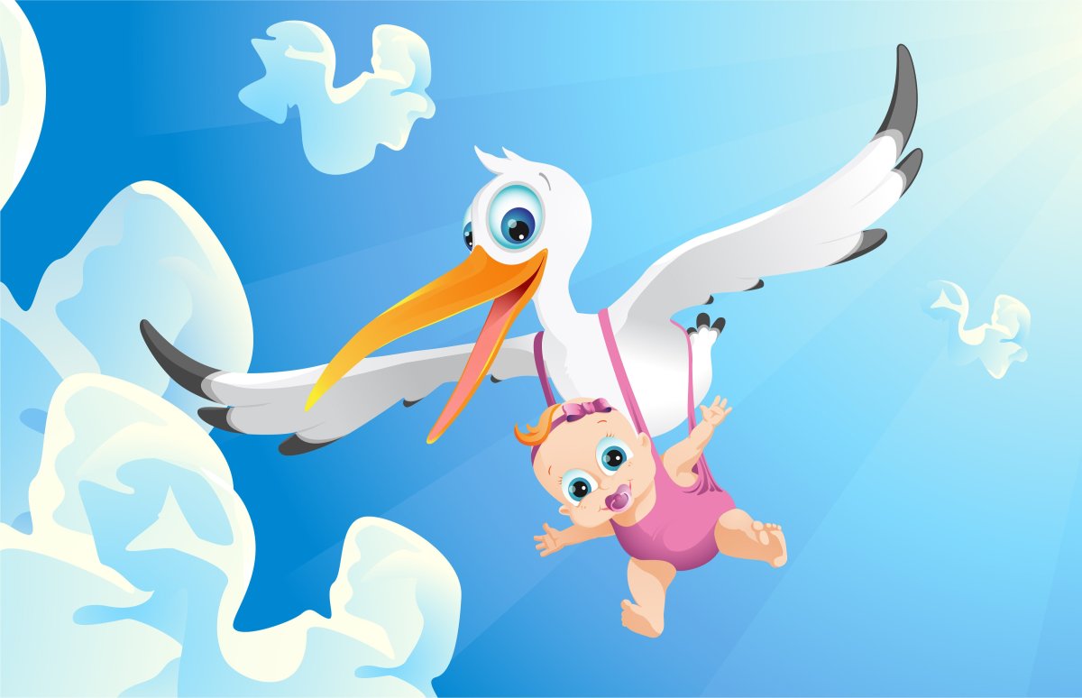 Аист с младенцем