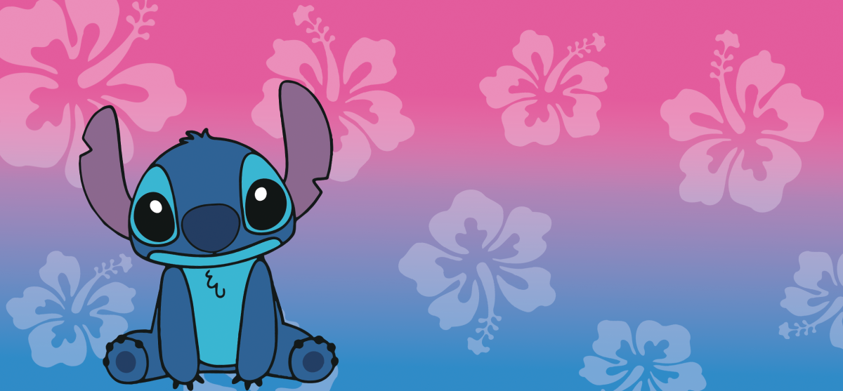 Стич на розовом фоне