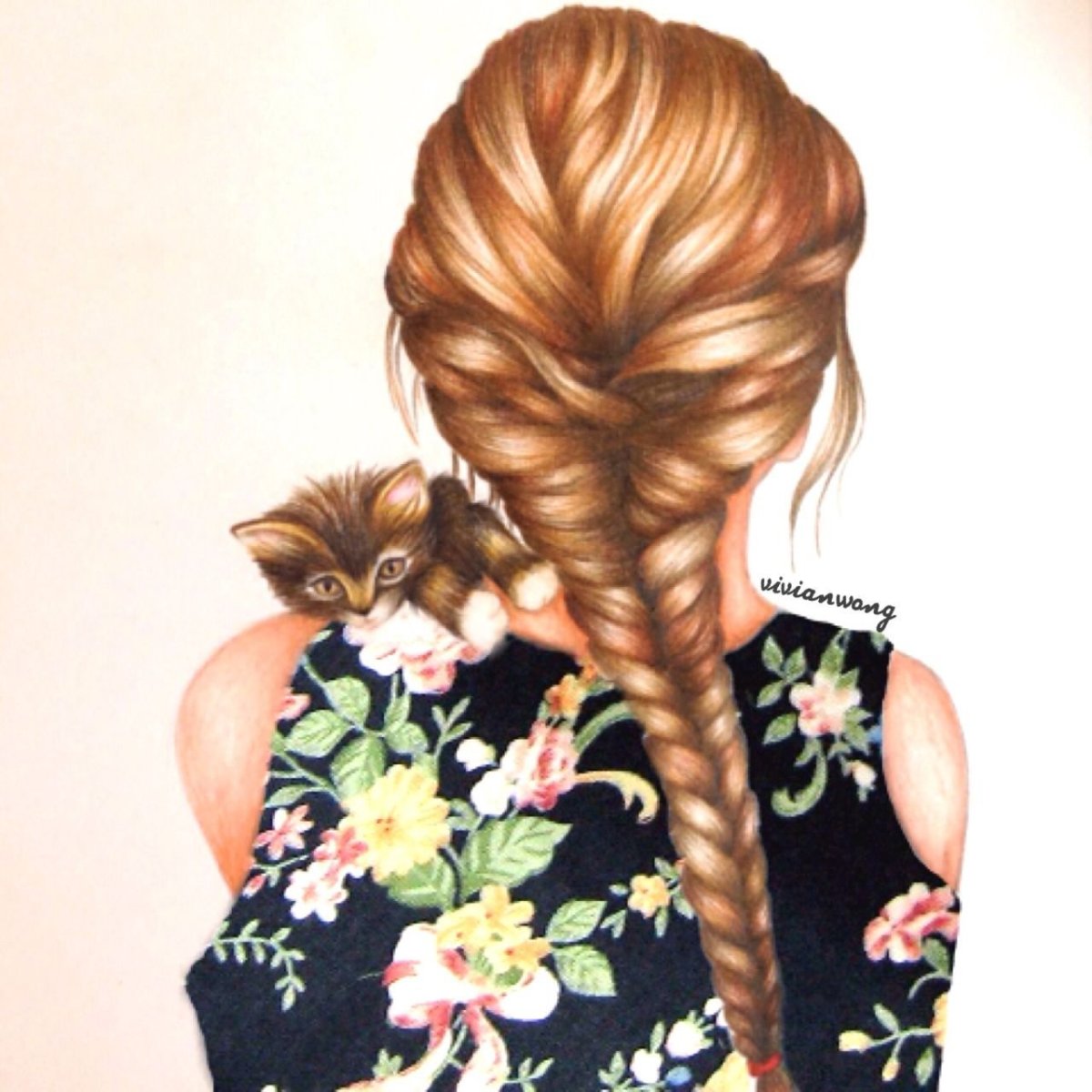 Нарисованная девушка со спины