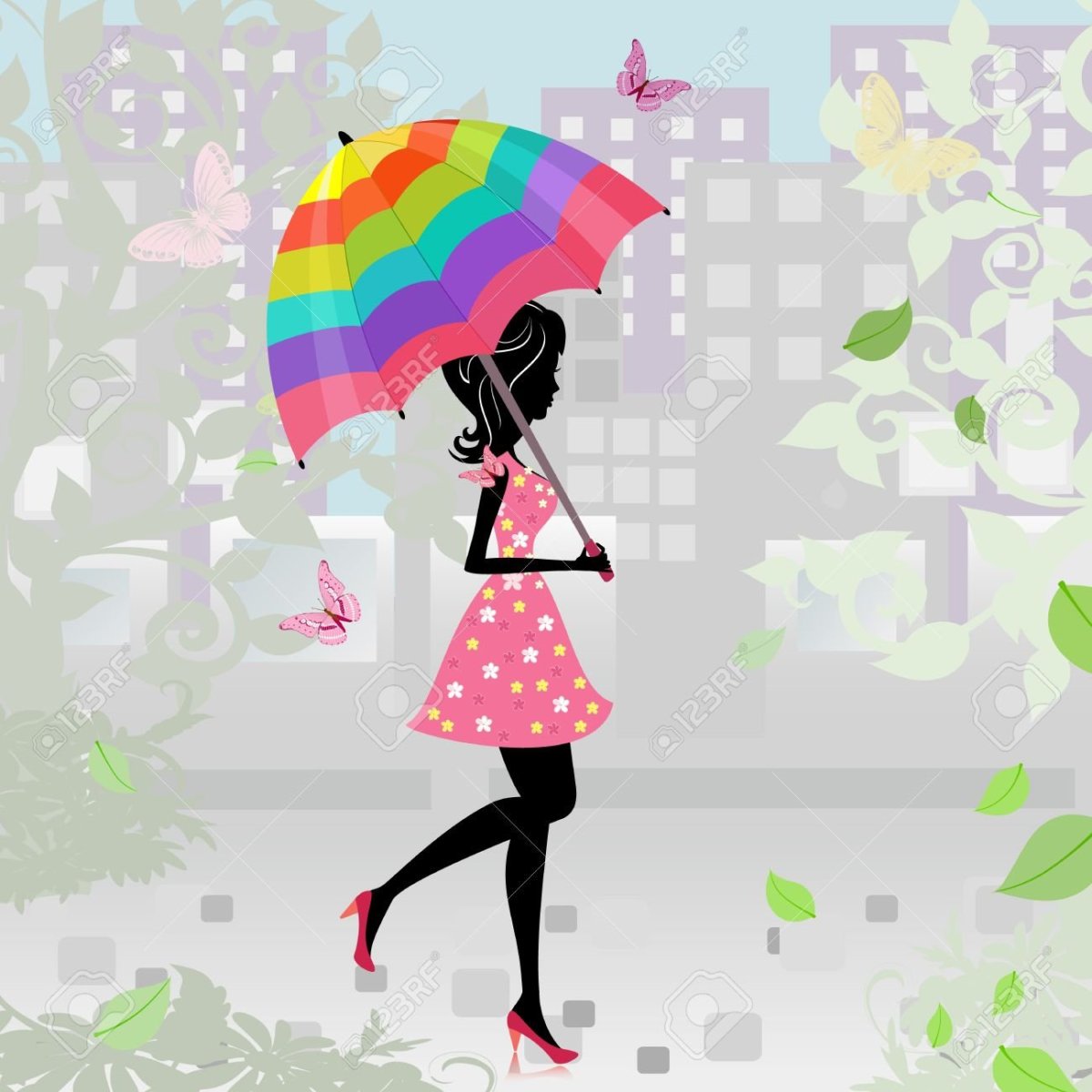 Девочка с цветным зонтиком