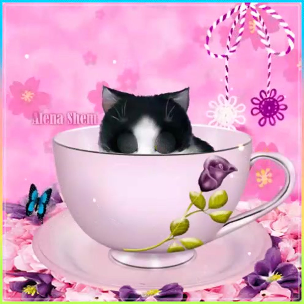 С добрым утром котенок в чашке