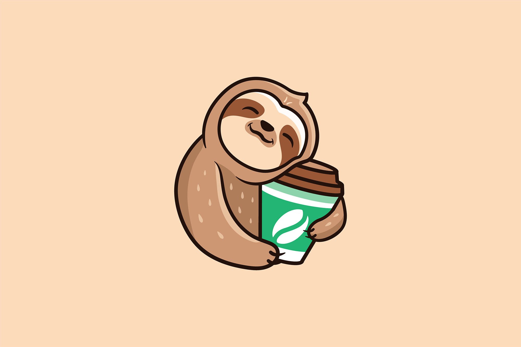 Ленивец с чашкой кофе