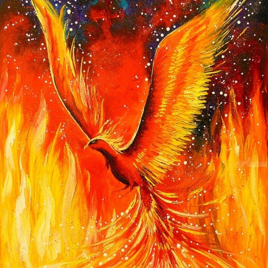 Птица Феникс акварель