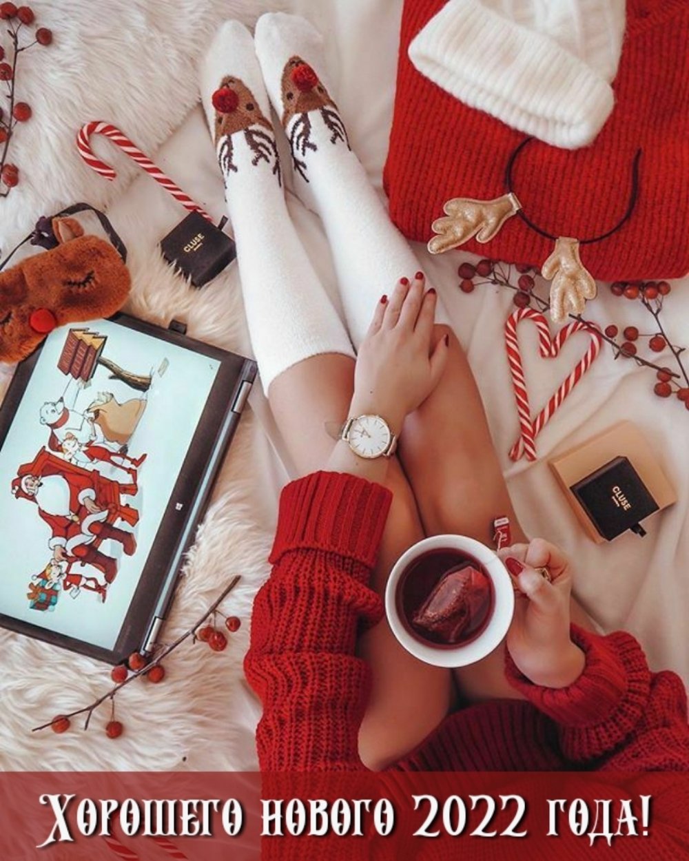 Девочка мультяшная в новогодней шапке