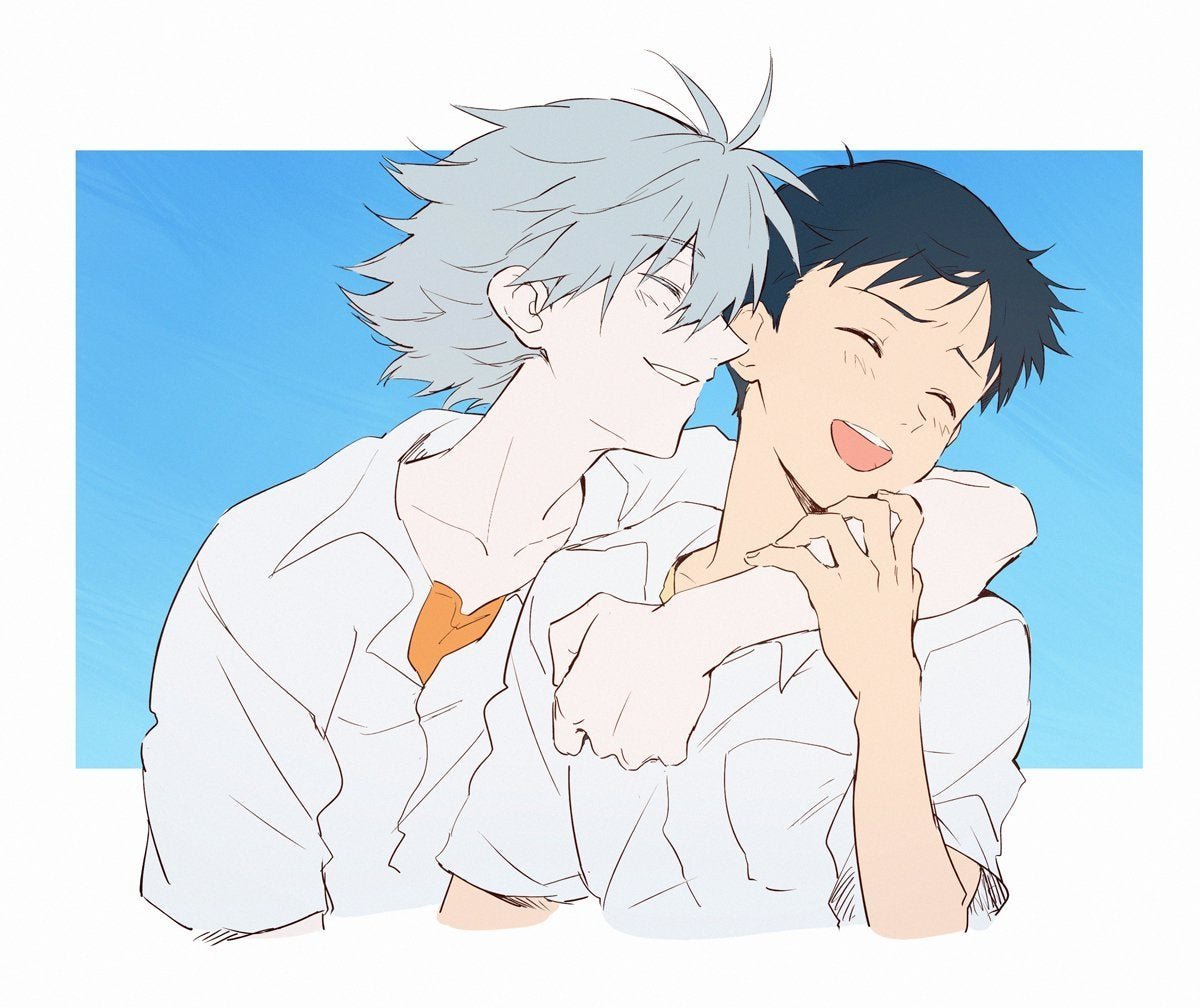 Евангелион Каору и Синдзи поцелуй