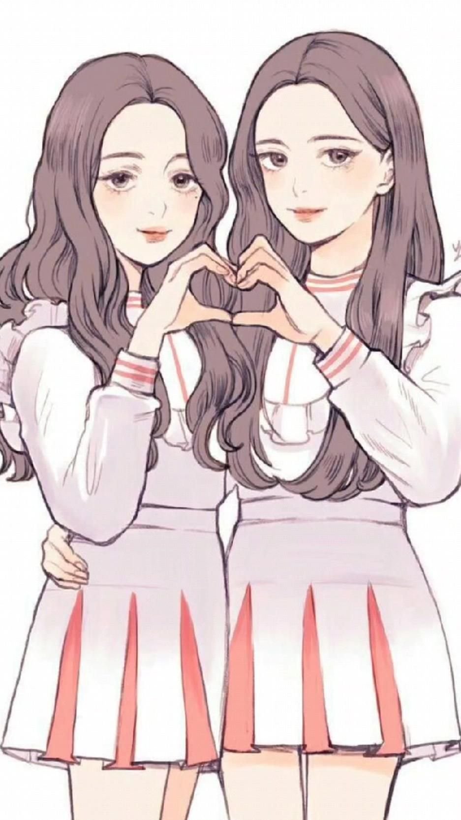 Две подруги рисунок аниме