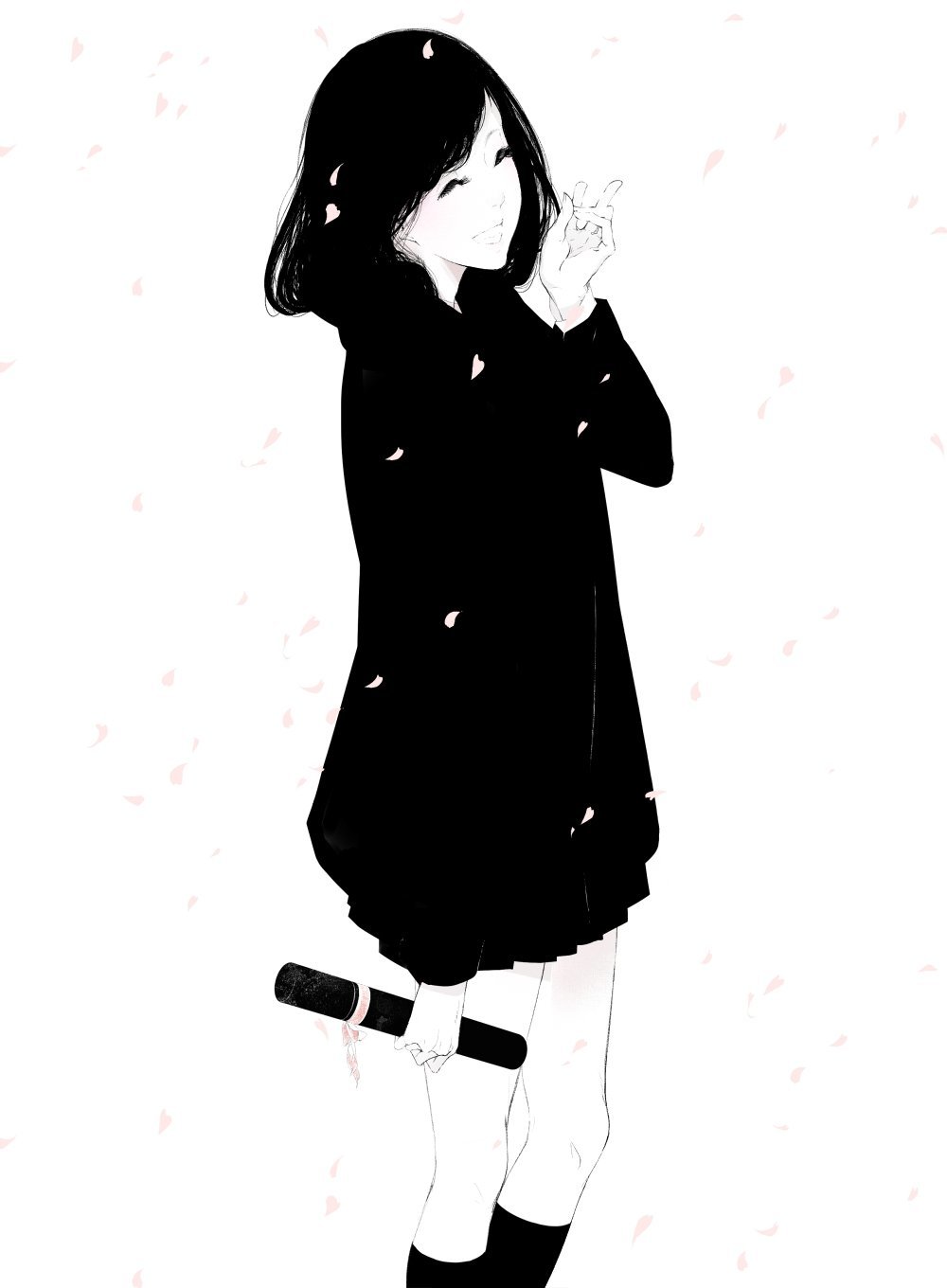 Аниме тянка черно белая